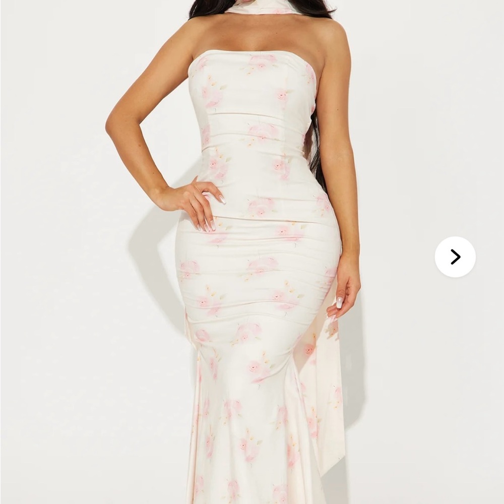 Fashion Nova Strapless Floral Dress - White and Pink